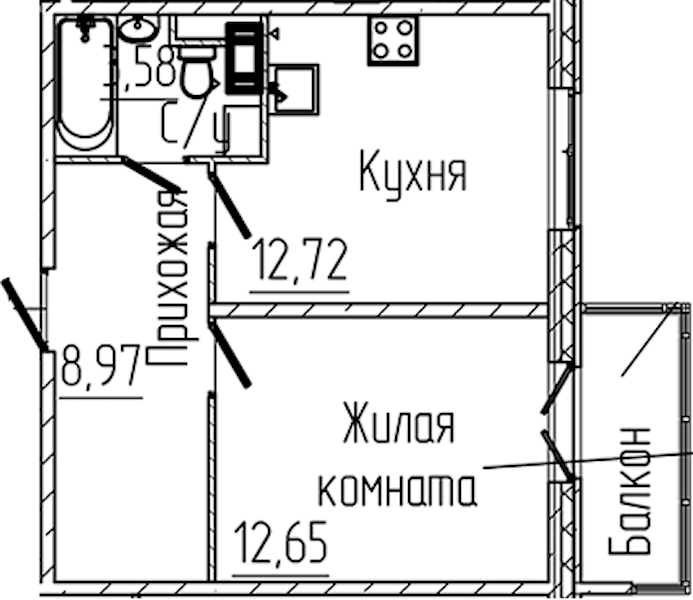 1-комнатная квартира 39.04 м², 8/8 эт., ЖК «SERTOLOVO PARK»